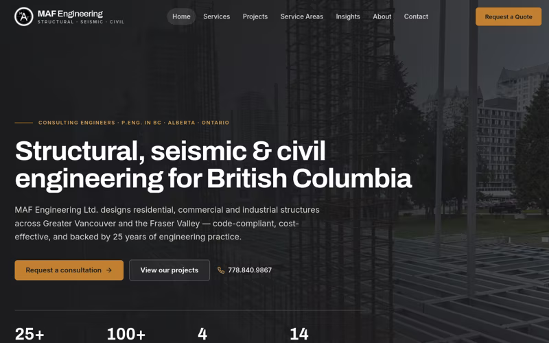 MAF Engineering homepage preview