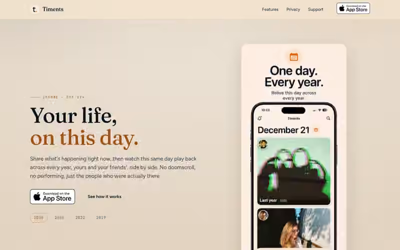 Timents homepage preview